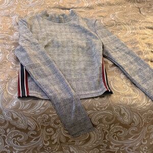 Plaid Long Sleeve Top with Striped Sides